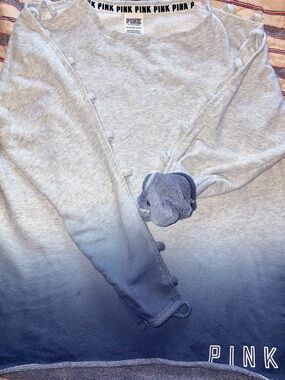 Victoria's Secret PINK Heather Gray to Navy Ombre Crew Sweatshirt